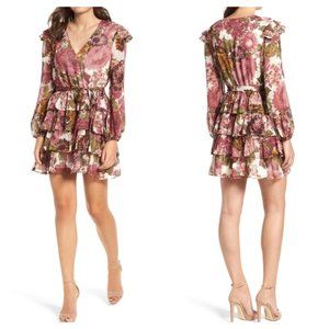 Marina Tiered Ruffle Dress Rose Floral NWT